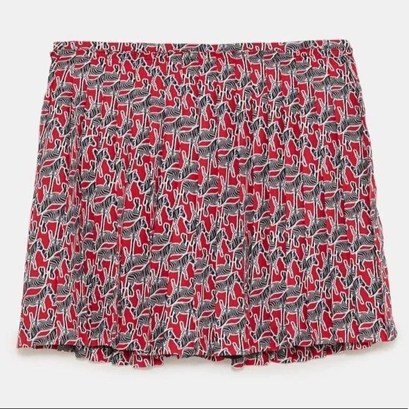 Zara Red Zebra Print High Waisted Pleated Skort Size M